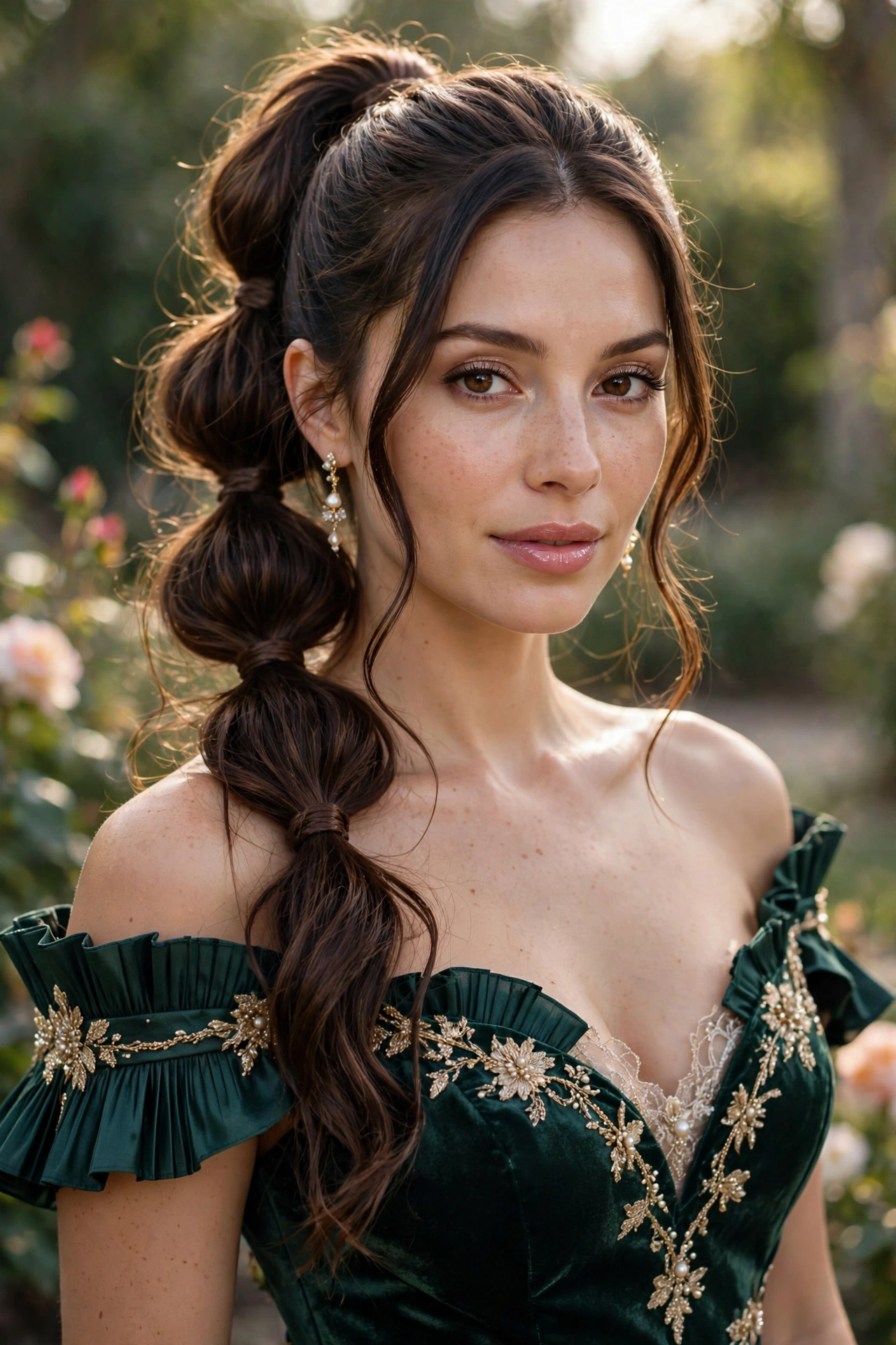 Bubble ponytail paired with a dressy outfit for an evening look