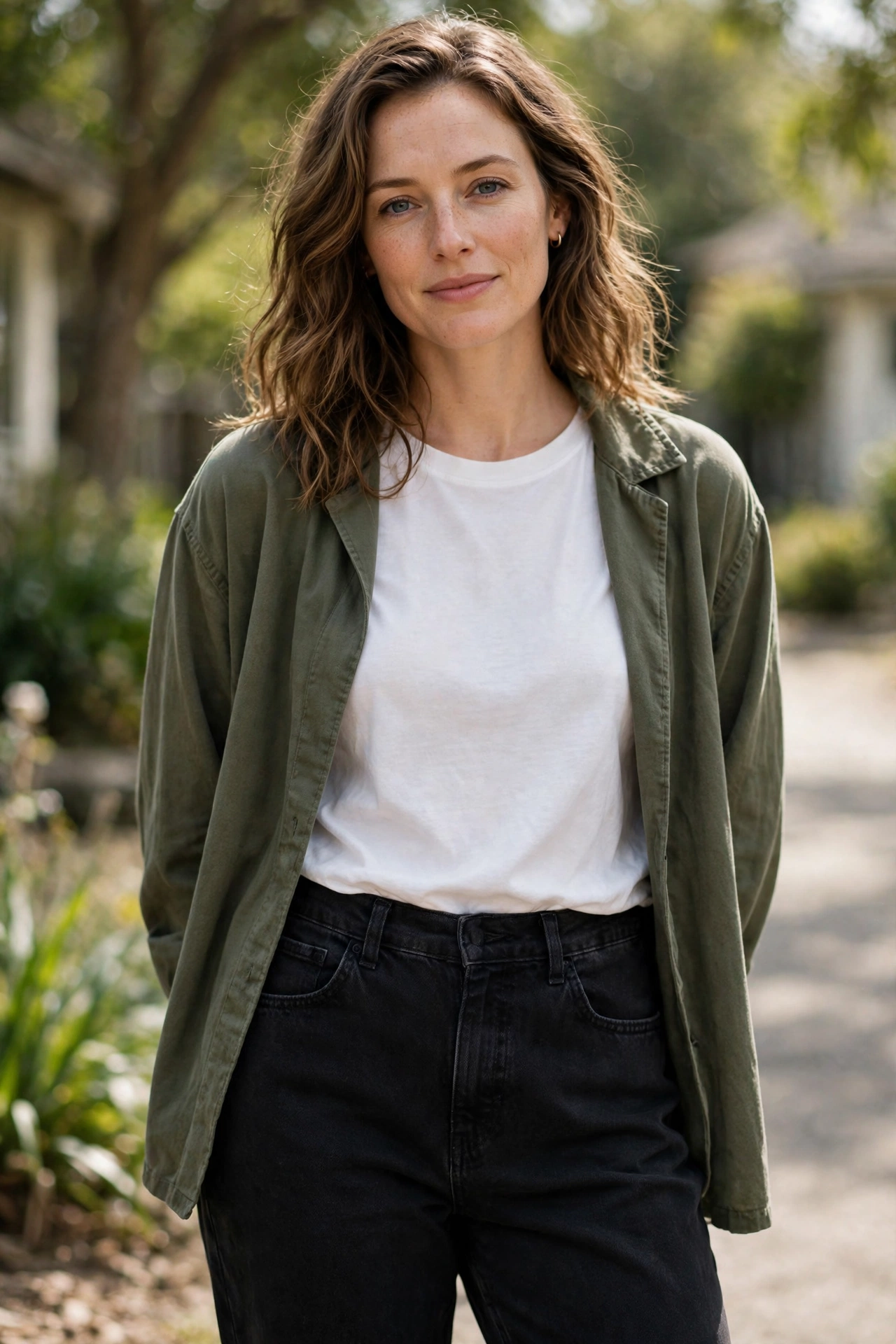 Woman in black relaxed mom jeans styled casually for a sharper everyday look