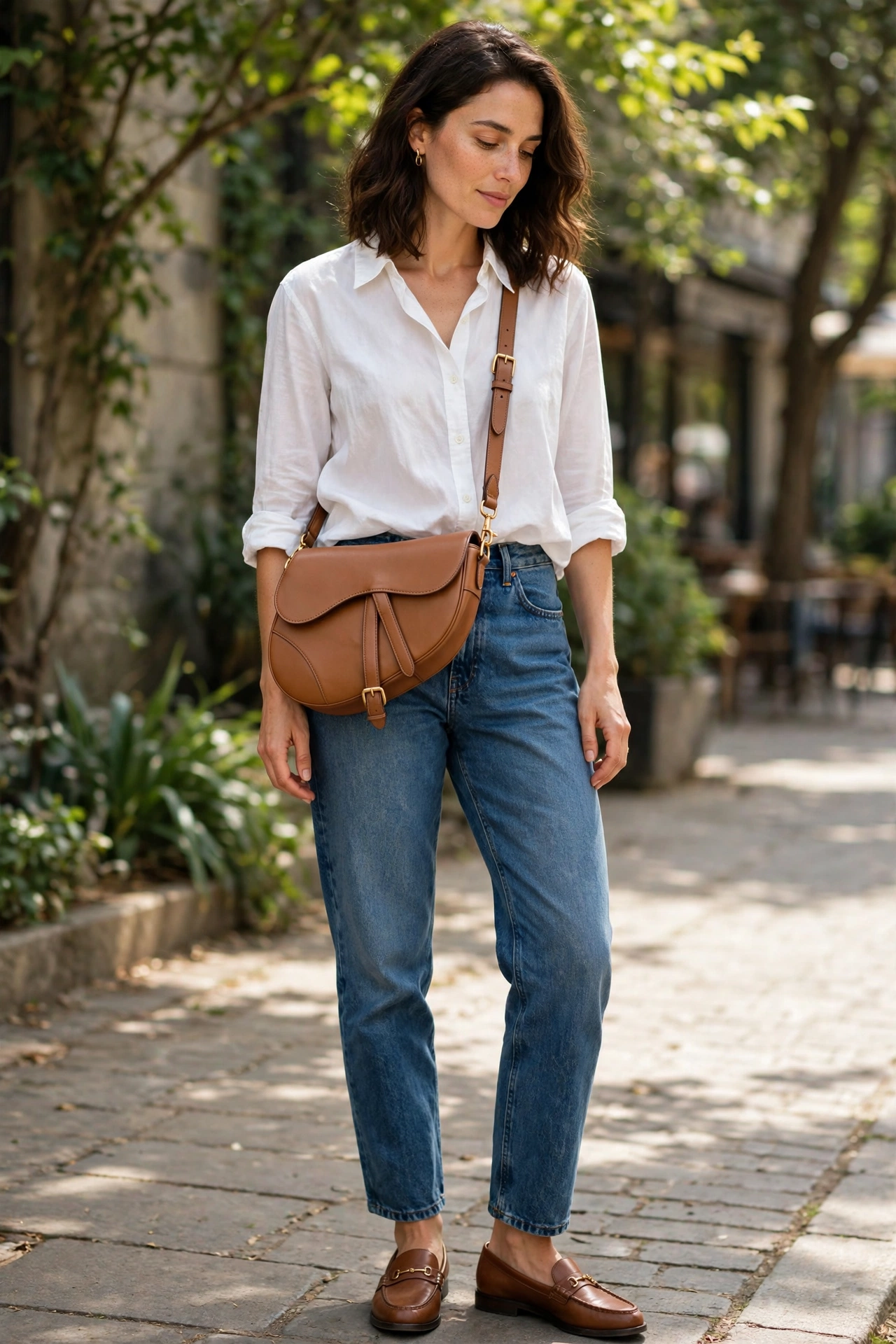 Pairing a leather saddle bag with jeans, dresses and tailored outfits